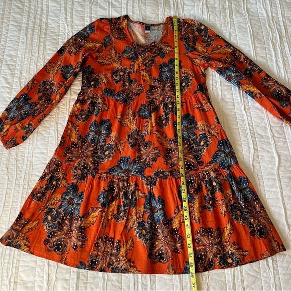 2/$30 Old Navy Tie-Neck Tiered Cotton Mini Floral Swing Dress Orange - Picture 15 of 15